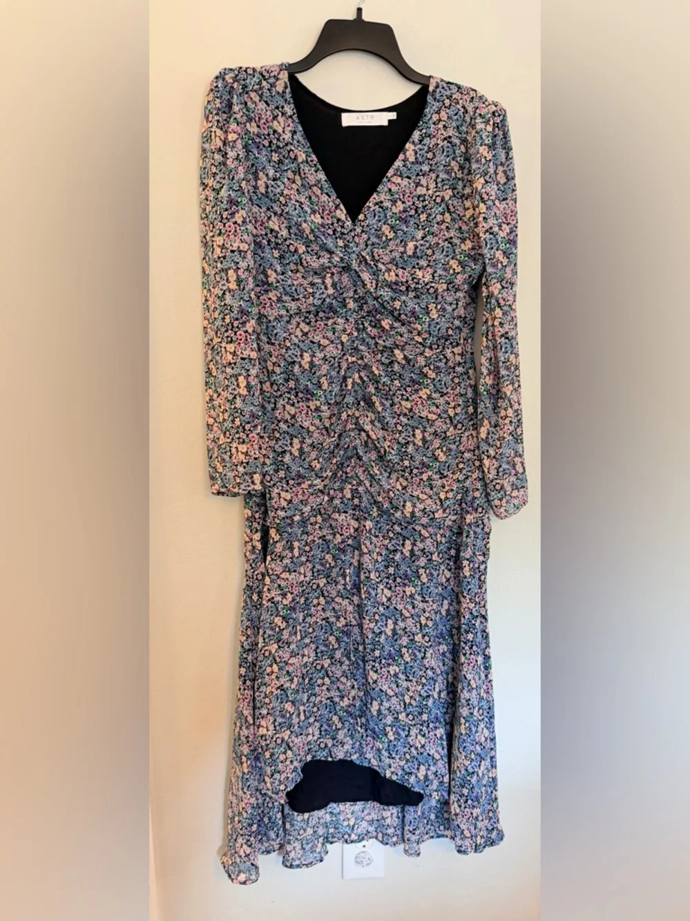 ASTR The Label Purple Multicolor Hi Lo Ruched Dress - Size Large